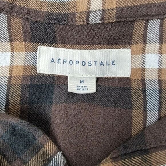 Aeropostale Brown Long Sleeve Relaxed Vintage Wash Plaid Flannel Shirt Medium - Picture 7 of 7